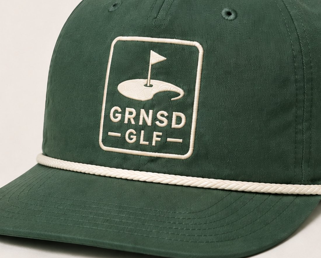 Close-up of embroidered GRNSD GLF cap patch